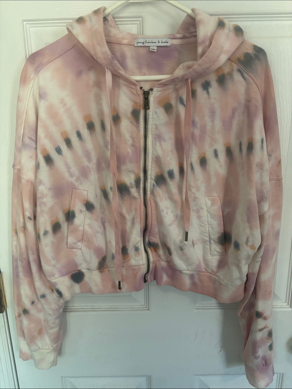 Young Fabulous & Broke Pink Tie-Dye cropped Zip Hoodie